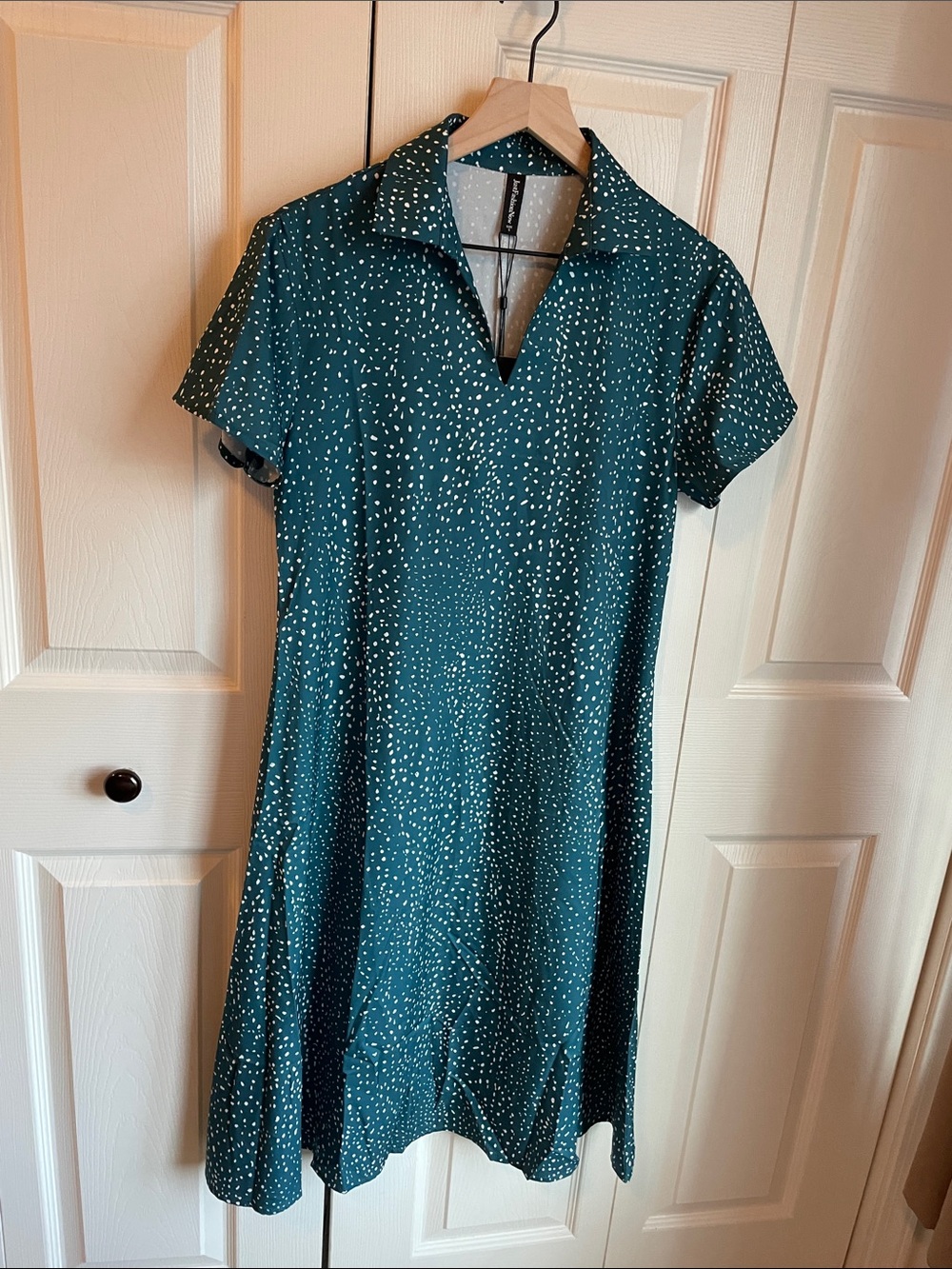 NWT Just Fashion Now Teal Dot Short-Sleeve A-Line Dress